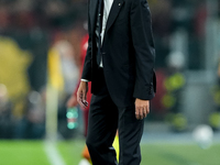 Simone Inzaghi head coach of FC Internazionale yells during the Serie A Enilive match between AS Roma and FC Internazionale at Stadio Olimpi...