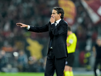 Simone Inzaghi head coach of FC Internazionale gestures during the Serie A Enilive match between AS Roma and FC Internazionale at Stadio Oli...