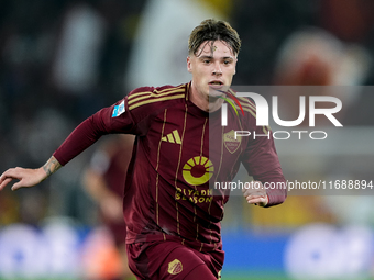 Nicola Zalewski of AS Roma during the Serie A Enilive match between AS Roma and FC Internazionale at Stadio Olimpico on October 20, 2024 in...