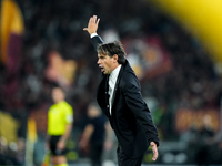 Simone Inzaghi head coach of FC Internazionale yells during the Serie A Enilive match between AS Roma and FC Internazionale at Stadio Olimpi...