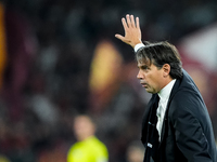 Simone Inzaghi head coach of FC Internazionale gestures during the Serie A Enilive match between AS Roma and FC Internazionale at Stadio Oli...