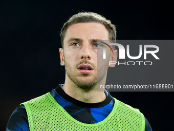 Carlos Augusto of FC Internazionale looks on during the Serie A Enilive match between AS Roma and FC Internazionale at Stadio Olimpico on Oc...