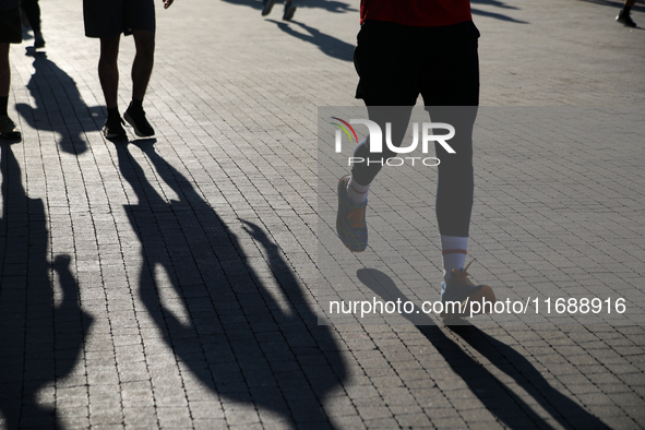 Competitors participate in the 10th Cracovia Royal Half Marathon at Tauron Arena in Krakow, Poland, on October 20, 2024. The Cracovia Royal...