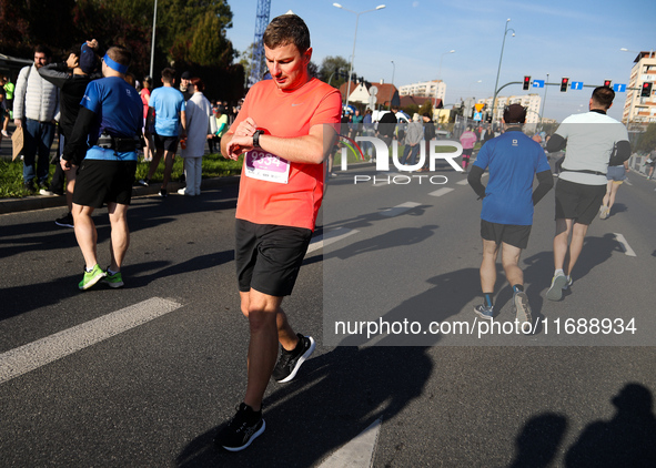 Competitors participate in the 10th Cracovia Royal Half Marathon at Tauron Arena in Krakow, Poland, on October 20, 2024. The Cracovia Royal...