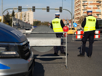 Police are present during the 10th Cracovia Royal Half Marathon at Tauron Arena in Krakow, Poland, on October 20, 2024. The Cracovia Royal H...