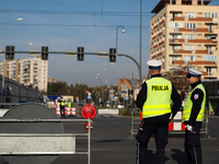 Police are present during the 10th Cracovia Royal Half Marathon at Tauron Arena in Krakow, Poland, on October 20, 2024. The Cracovia Royal H...