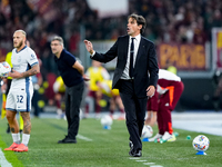 Simone Inzaghi head coach of FC Internazionale yells during the Serie A Enilive match between AS Roma and FC Internazionale at Stadio Olimpi...