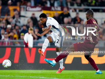 Denzel Dumfries of FC Internazionale during the Serie A Enilive match between AS Roma and FC Internazionale at Stadio Olimpico on October 20...