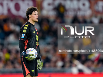 Mile Svilar of AS Roma looks on during the Serie A Enilive match between AS Roma and FC Internazionale at Stadio Olimpico on October 20, 202...