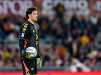 Mile Svilar of AS Roma looks on during the Serie A Enilive match between AS Roma and FC Internazionale at Stadio Olimpico on October 20, 202...