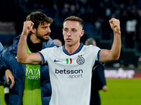 Davide Frattesi of FC Internazionale celebrates the victory during the Serie A Enilive match between AS Roma and FC Internazionale at Stadio...