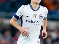 Nicolo Barella of FC Internazionale reacts during the Serie A Enilive match between AS Roma and FC Internazionale at Stadio Olimpico on Octo...