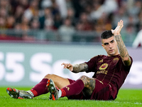 Gianluca Mancini of AS Roma gestures during the Serie A Enilive match between AS Roma and FC Internazionale at Stadio Olimpico on October 20...