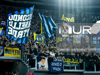 Supporters of FC Internazionale during the Serie A Enilive match between AS Roma and FC Internazionale at Stadio Olimpico on October 20, 202...