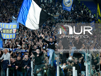 Supporters of FC Internazionale during the Serie A Enilive match between AS Roma and FC Internazionale at Stadio Olimpico on October 20, 202...