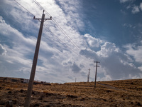 Electric poles are pictured on a road in a suburb of the historical city of Tabriz, located 624 km (388 miles) northwest of Tehran in the Ea...