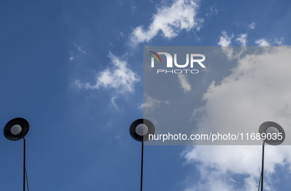 LED lamps are pictured outside a ceramic tile workshop in the suburb of the historical city of Tabriz, located 624 km (388 miles) northwest...