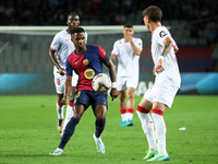 Ansu Fati plays during the match between FC Barcelona and Sevilla FC, corresponding to week 10 of LaLiga EA Sports, at the Lluis Companys St...