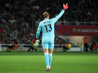 Orjan Nyland plays during the match between FC Barcelona and Sevilla FC, corresponding to week 10 of LaLiga EA Sports, at the Lluis Companys...