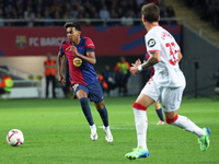 Lamine Yamal plays during the match between FC Barcelona and Sevilla FC, corresponding to week 10 of LaLiga EA Sports, at the Lluis Companys...