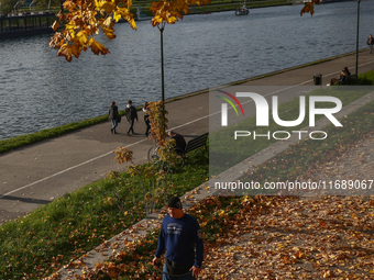 A sunny autumn day at the Vistula boulevards in Krakow, Poland on October 20th, 2024. (