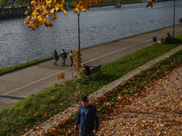 A sunny autumn day at the Vistula boulevards in Krakow, Poland on October 20th, 2024. (