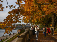 A sunny autumn day at the Vistula boulevards in Krakow, Poland on October 20th, 2024. (