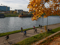 A sunny autumn day at the Vistula boulevards in Krakow, Poland on October 20th, 2024. (