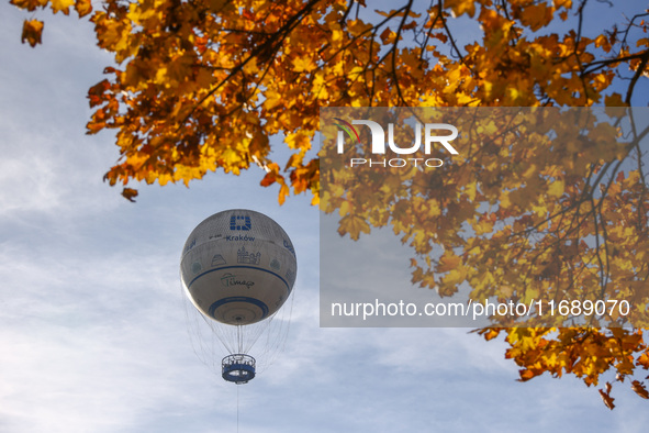 A sightseeing balloon is seen on a sunny autumn day in Krakow, Poland on October 20th, 2024. 