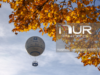 A sightseeing balloon is seen on a sunny autumn day in Krakow, Poland on October 20th, 2024. (