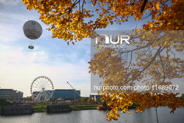 A sunny autumn day at the Vistula boulevards in Krakow, Poland on October 20th, 2024. 