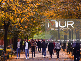 A sunny autumn day at the Planty park in Krakow, Poland on October 20th, 2024. (