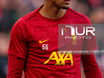 Trent Alexander-Arnold of Liverpool warms up during the Premier League match between Liverpool and Chelsea at Anfield in Liverpool, England,...