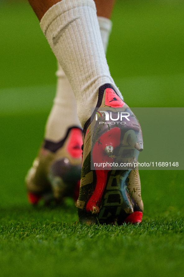 A detailed view of a Predator Elite football boot during the Premier League match between Liverpool and Chelsea at Anfield in Liverpool, Eng...