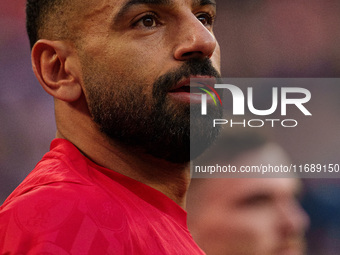 Mohamed Salah plays during the Premier League match between Liverpool and Chelsea at Anfield in Liverpool, England, on October 20, 2024. (