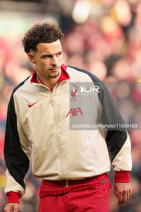 Liverpool's Curtis Jones participates in the Premier League match between Liverpool and Chelsea at Anfield in Liverpool, England, on October...