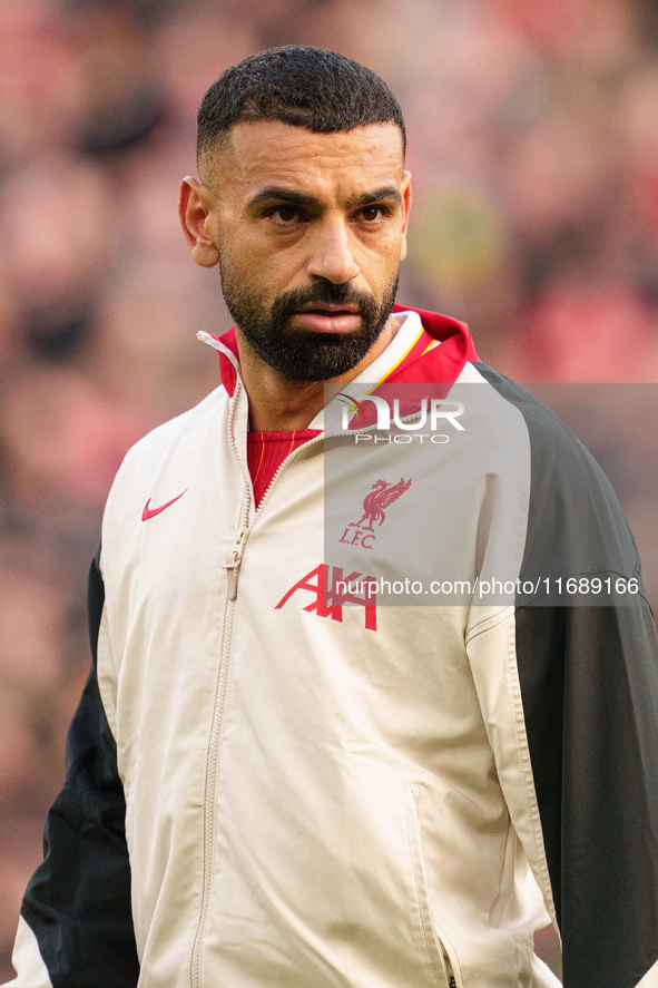 Mohamed Salah of Liverpool plays during the Premier League match between Liverpool and Chelsea at Anfield in Liverpool, England, on October...