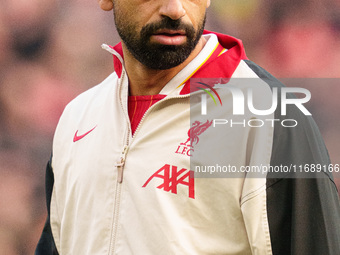 Mohamed Salah of Liverpool plays during the Premier League match between Liverpool and Chelsea at Anfield in Liverpool, England, on October...