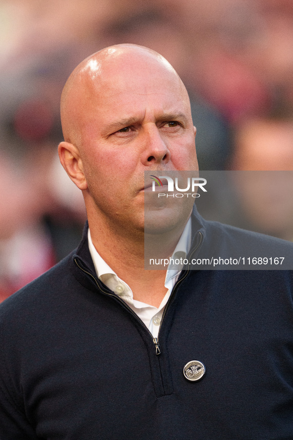 Liverpool manager Arne Slot is present during the Premier League match between Liverpool and Chelsea at Anfield in Liverpool, England, on Oc...