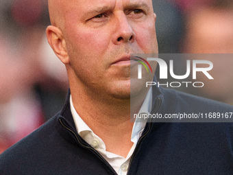 Liverpool manager Arne Slot is present during the Premier League match between Liverpool and Chelsea at Anfield in Liverpool, England, on Oc...