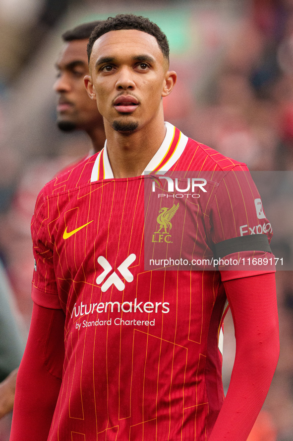 Trent Alexander-Arnold of Liverpool plays during the Premier League match between Liverpool and Chelsea at Anfield in Liverpool, England, on...