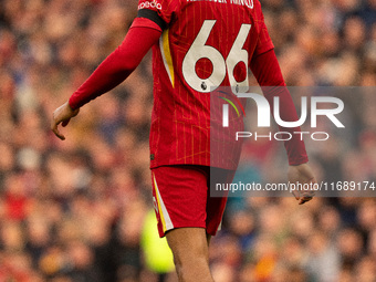 Trent Alexander-Arnold of Liverpool plays during the Premier League match between Liverpool and Chelsea at Anfield in Liverpool, England, on...