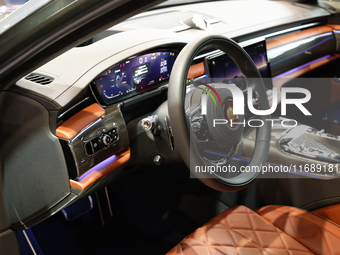 The dashboard of the Chinese car Hongqi Guoya is displayed at the Paris Motor Show 2024 in Paris, France, on October 14, 2024. (