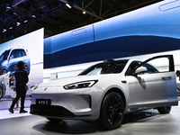 The Paris Motor Show 2024 features the Chinese car AITO 5 in Paris, France, on October 14, 2024. (