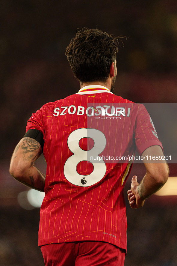 Dominik Szoboszlai plays during the Premier League match between Liverpool and Chelsea at Anfield in Liverpool, England, on October 20, 2024...