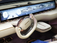 The dashboard of the Chinese car SKYWORTH Y is displayed at the Paris Motor Show 2024 in Paris, France, on October 14, 2024. (