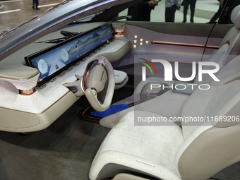 The dashboard of the Chinese car SKYWORTH Y is displayed at the Paris Motor Show 2024 in Paris, France, on October 14, 2024. (