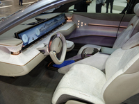 The dashboard of the Chinese car SKYWORTH Y is displayed at the Paris Motor Show 2024 in Paris, France, on October 14, 2024. (