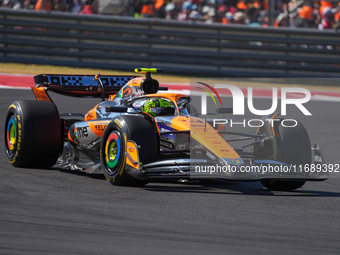 Lando Norris of the UK drives the McLaren F1 Team MCL38 Mercedes during the Formula 1 Pirelli United States Grand Prix 2024 in Austin, USA,...