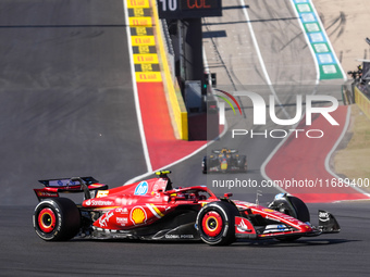 Carlos Sainz Jr. of Spain drives the (55) Scuderia Ferrari SF-24 Ferrari during the Formula 1 Pirelli United States Grand Prix 2024 in Austi...